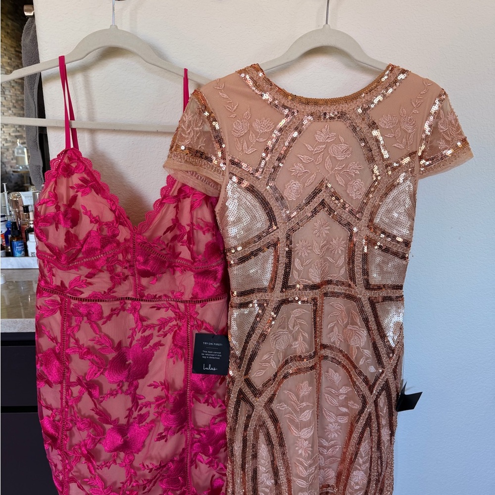 Bundle. Lulu's Blush and Gold Sequin Dress